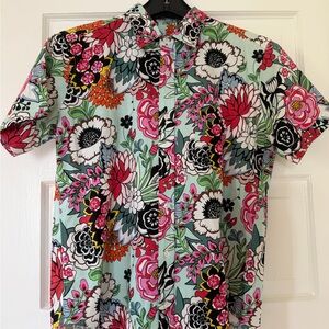 Sisters Men's Floral Short-Sleeve Button-Up Tropical Shirt XS